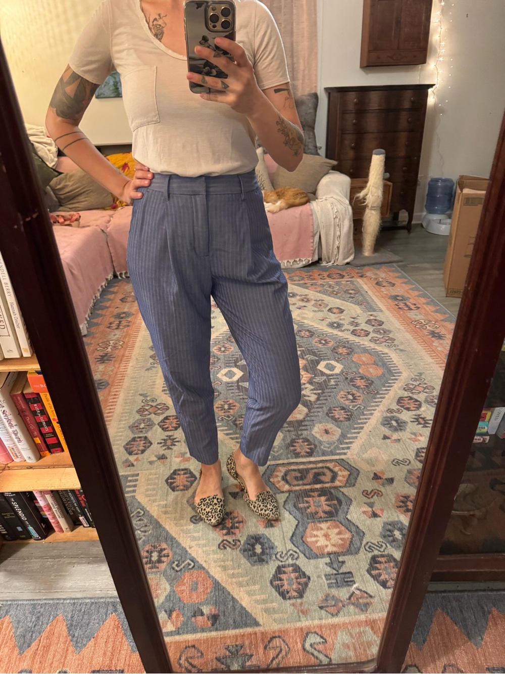 Banana Republic High-Waist Pinstripe Cropped Trousers - Blue, size 0